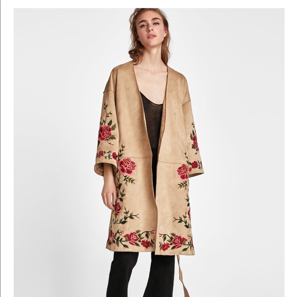 NWT Zara Faux Suede Coat with Embroidery. Size M